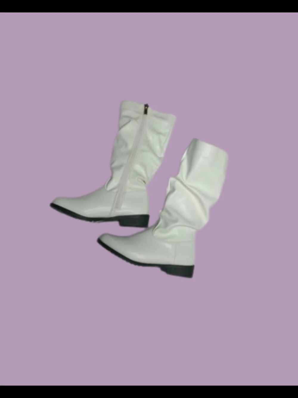 White Mid-Calf Slouch Leather Boots - Girls